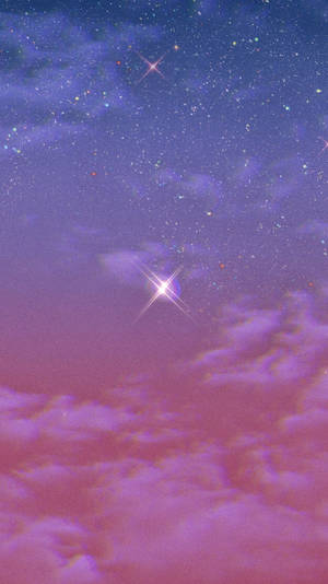 粉彩粉紅色和紫色的天空，充滿閃爍的星星和柔軟的雲朵。 — 淺紫色系美學 壁紙