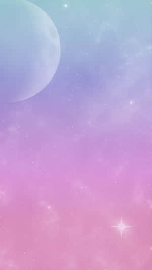 粉彩色的太空場景，有巨大月亮和閃爍星星。 — 三星Galaxy 壁紙