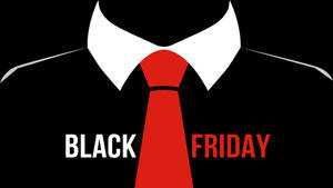 黑色西裝、白色襯衫和紅色領帶，帶有Black Friday文字。