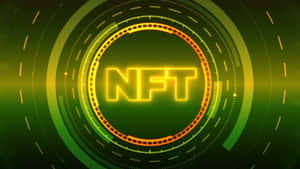 未來感數位 NFT 標誌，帶有發光霓虹文字和同心圓環。 — 區塊鏈 壁紙