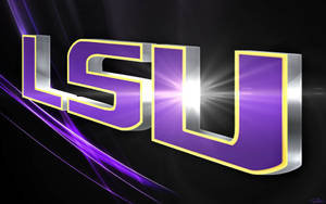 深色背景上紫色和金色的LSU標誌，帶有發光效果。 — LSU 壁紙