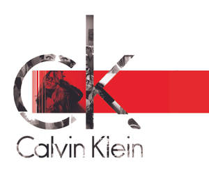 Calvin Klein標誌，搭配模特兒拼貼和紅色條紋。 — 凱文的幻虎世界 壁紙