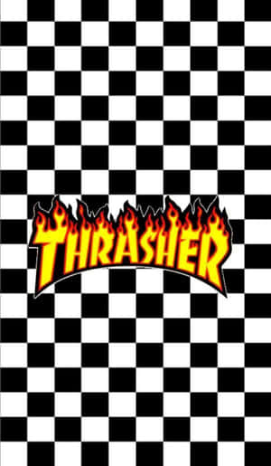 Thrasher雜誌標誌，格子背景上有火焰 — Tecno Megapad 壁紙