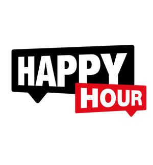 黑色和紅色對話氣泡中的 Happy Hour 文字 — Oppo Find N6 壁紙