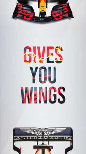 一級方程式賽車翼與 'GIVES YOU WINGS' 文字圖形 — F1 iPhone 壁紙
