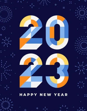 新年快樂2023圖形，帶有彩色幾何數字和節日火花。 — 慶祝 壁紙
