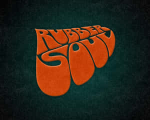 在深藍綠色紋理背景上的橙色3D文字 Rubber Soul。 — 日落 壁紙