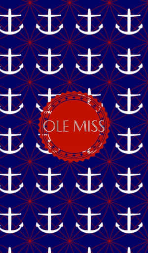 藍色背景，白色錨和紅色幾何線條，中間紅色印章寫著 OLE MISS。 — 運動 壁紙
