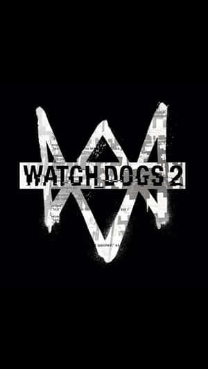 Watch Dogs 2 遊戲標誌，在黑色背景上帶有故障效果 — 電玩遊戲 GIF 壁紙