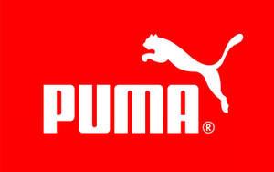 Puma品牌標誌，白色跳躍的貓和文字在紅色背景上 — 噗卡 壁紙