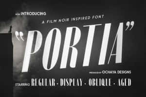 受黑色電影啟發的字體 Portia，在煙霧瀰漫的黑色背景上以大膽的白色字母呈現。 — 暗黑風格 壁紙