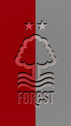 為Forest團隊設計的紅灰分色標誌，包含樹木和星星。 — 運動 壁紙