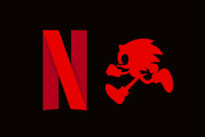 黑色背景上的紅色 Netflix 標誌和奔跑的音速小子剪影。 — MacBook Air M4 壁紙
