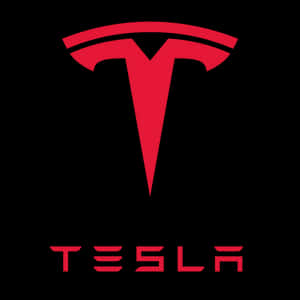 黑色背景上的紅色 Tesla 標誌，下方有品牌名稱。 — 特斯拉 壁紙
