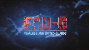 紅色FAU-G標誌，士兵剪影和標語無畏和團結的守衛在煙霧藍色背景上。 — 電玩遊戲 GIF 壁紙