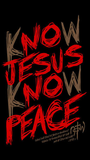 黑色背景上大膽的紅色和灰色文字顯示「KNOW JESUS NOW PEACE」及經文參考。 — 舊金山 iPhone 壁紙
