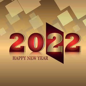 在幾何背景上帶有紅色和金色3D數字的Happy New Year 2022圖形。 — 新年快樂 2020 壁紙