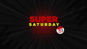 Super Saturday Sale 圖形，帶有75%折扣徽章，位於深色放射線背景上。 — 黑與紅 壁紙