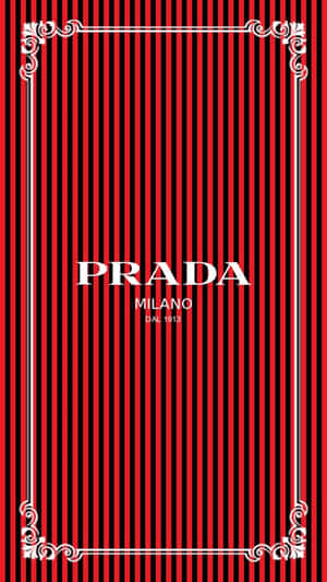 紅黑條紋壁紙，帶有華麗白色框架和Prada Milano文字。 — Prada 壁紙
