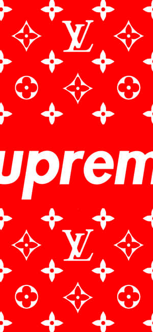紅色背景，帶有白色Louis Vuitton字母組合和Supreme標誌圖案。 — Pixel 8 Pro 壁紙