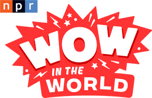 NPR Wow in the World 標誌，帶有紅色漫畫爆炸和白色文字。