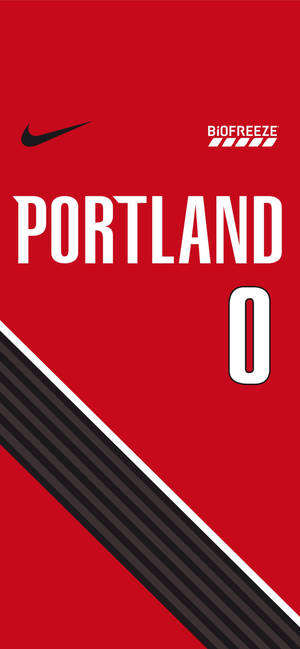 紅色籃球球衣，白色Portland和數字0，黑色條紋設計。 — iPhone 17 壁紙