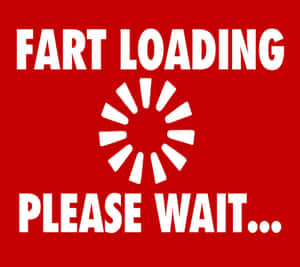 紅色螢幕，白色文字寫著「FART LOADING PLEASE WAIT...」，以及一個載入旋轉器。 — 高飛 壁紙