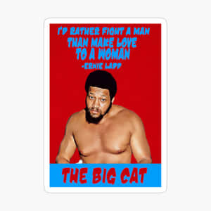 摔角手 Ernie Ladd 與引文和標題 The Big Cat 在紅藍背景上。 — 運動 壁紙