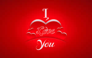 紅色背景，白色3D文字顯示I Love You，周圍環繞心形。 — 我愛你 壁紙