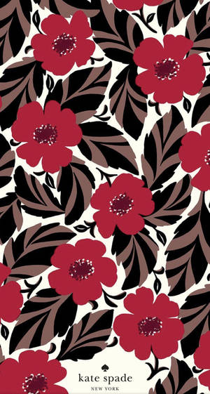奶油色背景上的紅色花卉圖案，帶有深色葉子 — Kate spade 壁紙