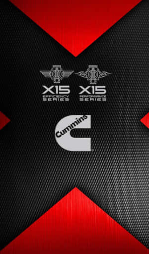 Cummins X15引擎系列標誌在紅黑碳纖維背景上。 — Infinix Xpad 20 Pro 壁紙