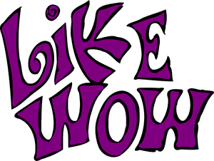 紫色風格文字「LIKE WOW」在黑色背景上