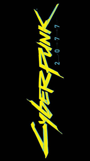 Cyberpunk 2077 標誌，在黑色背景上帶有螢光黃和青色的數位故障效果