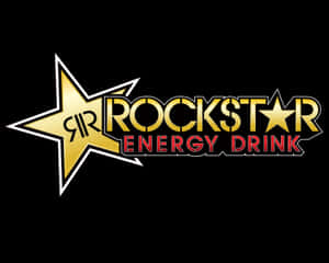 Rockstar Energy Drink標誌，金色星星和紅色文字，黑色背景。 — 標誌 壁紙