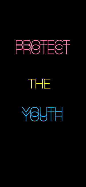 霓虹招牌以粉紅色、黃色和藍色在黑色背景上顯示「protect the youth」。 — Redmi Note 壁紙