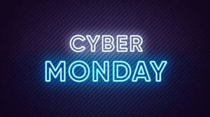 在深色條紋背景上發光的Cyber Monday霓虹標誌 — 數碼 壁紙