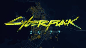 Cyberpunk 2077 標誌，在未來城市地圖上帶有發光的黃色文字。 — Lexus 標誌 壁紙