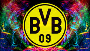 BVB 09 足球俱樂部標誌在迷幻霓虹碎形背景上。 — 歐洲冠軍聯賽 壁紙
