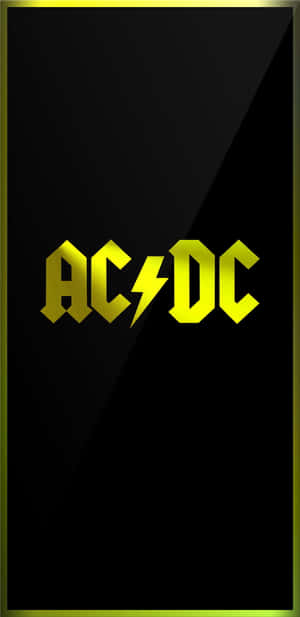 ACDC樂團標誌在黑色背景上發出黃色光芒，帶有金色邊框。 — Pixel 4 壁紙
