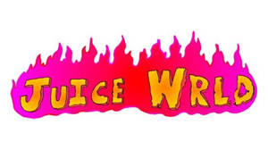 火焰形狀的標誌，帶有大膽的黃色字母「JUICE WRLD」。 — 粉紅色 壁紙