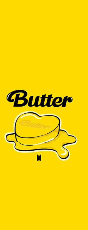 黃色背景，帶有黑色「Butter」文字和融化奶油標誌，附BTS標誌。 — Galaxy Z Fold 5 壁紙