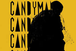黃色背景上的黑色人物剪影，以粗體文字重複顯示「CANDYMAN」。 — 坎迪曼 壁紙