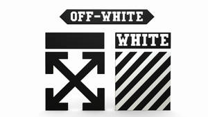Off-White 品牌標誌，帶有箭頭和對角線條紋，黑白配色。 — Off white 標誌 壁紙