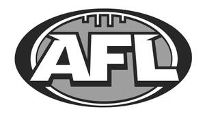AFL標誌，以黑白灰色呈現大膽字母和足球剪影。 — Off white 標誌 壁紙