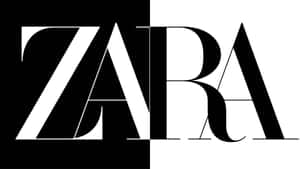 ZARA品牌標誌，採用大膽的黑白極簡字體。 — Zara 壁紙
