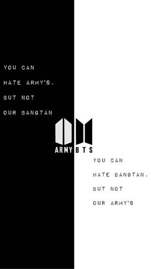 BTS標誌與粉絲口號在黑白背景上分屏顯示。