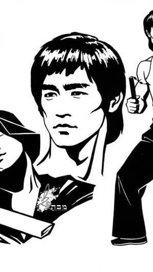 李小龍以武術姿勢呈現，以大膽的黑白線條繪製。 — 李小龍 壁紙