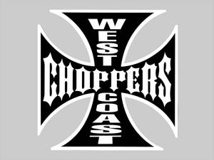 灰色背景上黑白哥德字體的West Coast Choppers標誌。 — BLACKPINK 標誌 壁紙