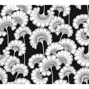 黑白風格花卉圖案，帶有分層花瓣。 — 白色美學動圖 壁紙
