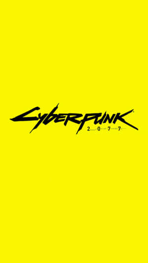 黃色背景上的黑色 Cyberpunk 2077 標誌 — 賽博龐克 壁紙